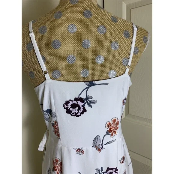 Ann Taylor Loft Floral Print Ruffled Wrap Dress White Side Tie Small Event Flora - Picture 11 of 16